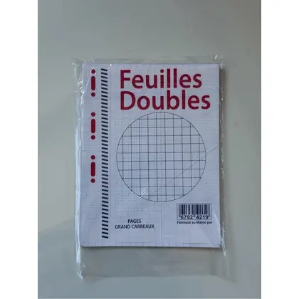 Feuilles doubles blanches perforées grand carreaux 17x22